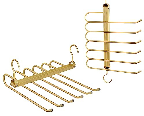 2 Stück 6 in 1 Platzsparend Hosenbügel,Multifunktional rutschfeste Hosenhalter für Kleiderschrank,Pants Rack Closet Organizer für Hosen, Schals, Jeans, Kleidung, Handtücher.