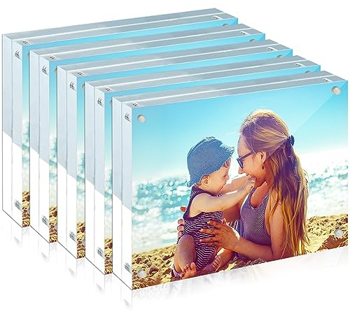 HELPLEX Acrylic Frame, 5 Pack 4x6 Acrylic Picture Frames, 20mm Thicker Frameless Clear Double Sided Magnetic Frame, Free Standing Desktop Display