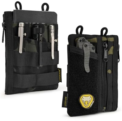 VIPERADE VE16 EDC Pouch Klein EDC Organizer Werkzeugtasche mit 7 Taschen,EDC Organizer Tasche für Herren,Kleine Multitools Organizer Pouch mit Klettverschlussbereich,EDC Pocket Pouch-Schwarze Tarnung