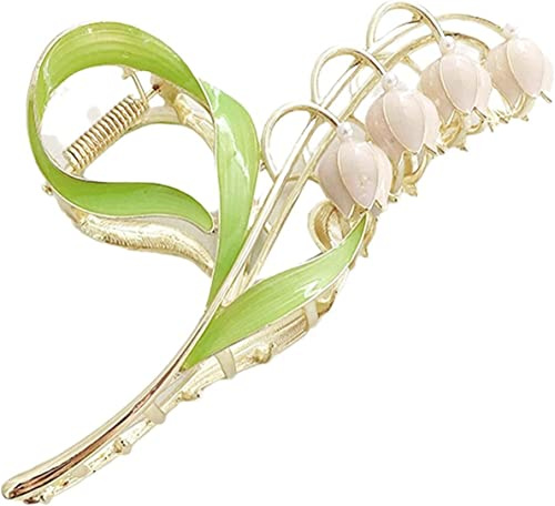 Tustao 1 pinza para el pelo con diseño de flor de lirio de los valles, pinza de metal grande, pinzas de orquídea, accesorios de estilo para puntas gruesas y delgadas