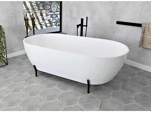 Mineralguss-Badewanne 150x75cm, weiss, freistehend mit Rahmengestell in schwarz