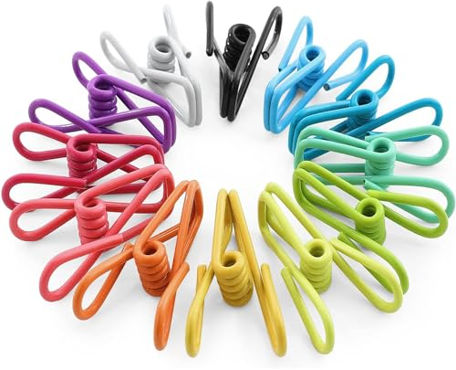 Bag Clips for Food Storage, Steel & PVC Coated Food Bag Clips Bag Sealing Clips, Multi-function Food Pegs Clips, Clothes Pegs, Paper Clips, Durable Freezer Bag Clips for Kitchen Home Office (10pcs)