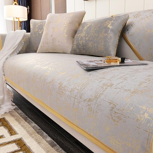 KCCRHIN Sofabezug Ecksofa L Form Sofabezug 2 3 4 Sitzer Modernen Stil Sofa Überzug Goldener Textur Sofaschoner rutschfest Sofa/Couch Überwurfdecke Couch Cover Sofa Cover,Grau,70 * 180cm/27.6 * 71in