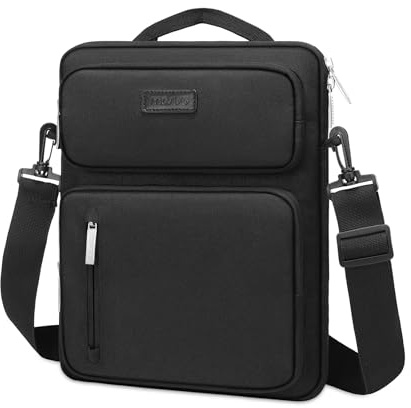 MOSISO 360 Tablet Tasche Hülle 12,9 Zoll mit 2 Erhöht Fronttaschen | Reisetasche für iPad Pro 13 M5 M4, Air 13 M4 M3 M2, Pro 12,9 M2 M1, Surface Pro 9/8/7/6/X, Galaxy Tab S10+, Schwarz