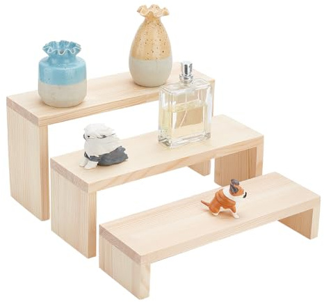 AHANDMAKER Etagen-Arbeitsplatte, 3 Etage, Holz-Display-Erhöhung/Ständer, Holz-Cupcake-Ständer, Werkzeuglose, Rustikale Erhöhungen Für Verkäufer, Zuhause, Hochzeit, Party, Breite 25 cm
