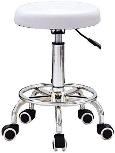 ArhaR Hocker auf Rollen, weiß, 360° drehbar, Salonhocker mit Rollen, Bequeme Barhocker für zu Hause, für Friseur, Massage, Tattoo, Maniküre (weiß)
