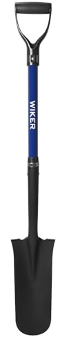 WIKER Spade Shovel,Sharp Shooter Shovel,Shovels for Digging,Planting,Trenching,Gardening,Drain Spade with Fiberglass Handle Heavy Duty,Blue,45 inches