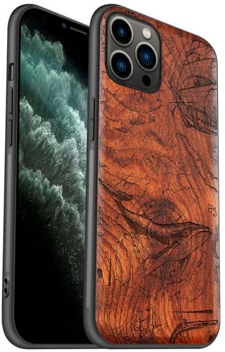 Carveit Coque en Bois pour iPhone 11 Pro Étui Protection Artistique Cover TPU Souple de téléphone Antichoc Compatible avec Apple 11 Pro Etui (Rosé-l'esprit de découverte)