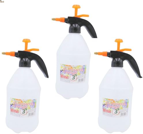 BricoLoco.com Pulvérisateur à pression préalable 3 litres - Pulvérisateur manuel - Spray à pression pour tout type de liquides - Fumiger, arroser, jardin, terrasse - Bouteille translucide (1)
