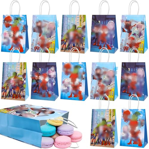 12Pcs Geschenktüten Papiertüten mit henkel Geschenktüte Mitgebsel Kindergeburtstag Candy Bar Süßigkeiten Tüten Geschenken Giveaways Party Bags Supplies Favors
