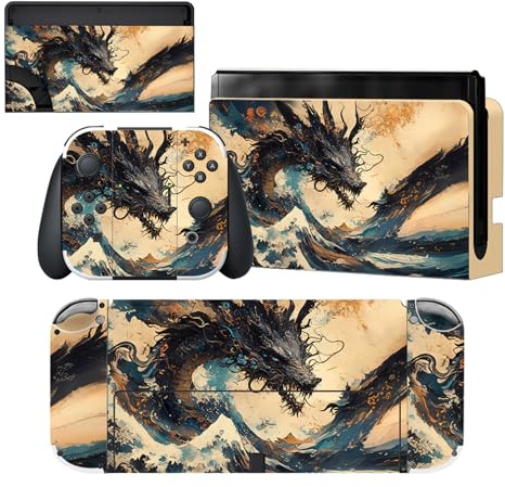 playvital Autocollant pour Switch OLED Manette & Console & Joycon & Dock | Sticker Skin pour Nintendo Switch OLED Protection-Dragon Tempête