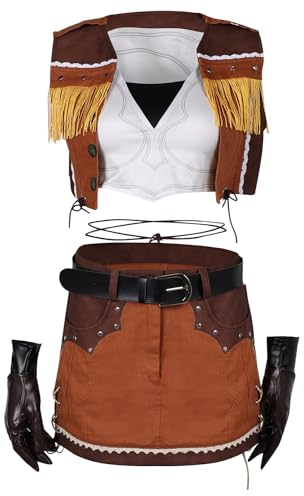 Taeyue Tifa Lockhart Cosplay Kostüm FF7 Tifa Cowgirl Outfits Set Halloween Karneval Party Cowboyanzug Anzug für Damen, XL