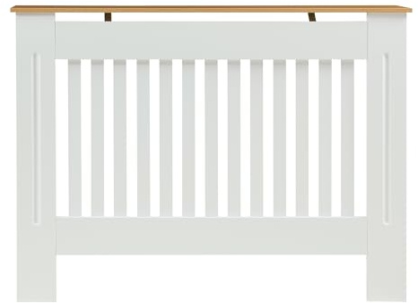 Panana Modern Slatted Radiator Cover, Slatted Cabinet Radiator Covers MDF Wood Cabinet Shelf Heating Covers For Living Room, Hallway (White with Wood Top, M)