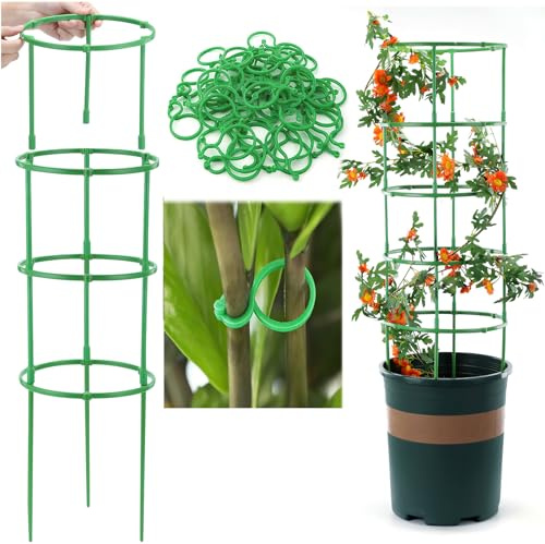 Rankhilfe Tomaten, Rankhilfe Gurken Set Mit Verstellbarer Höhe, Pflanzen Rankhilfe, Tomatenstäbe, Rankgitter Für Tomaten, Gurkenturm, Blumenstütze (100Ringe+100Stangen+100Clip)