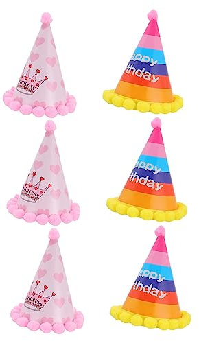 Vaguelly 6 Stück Geburtstags-heu Geburtstags-konfetti-kegelhut Party-papierhut Neuartiger Hut Karnevalszubehör Spaß für Erwachsene Jungen und Mädchen