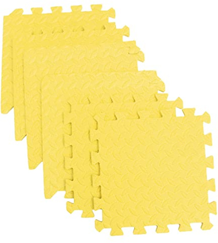 CORHAD Tapis de Sol Puzzle en Mousse Eva Jaune 6 Pièces Coussin de Protection et Motif Feuille, Facile à Stocker pour Surfaces de Jeux et Entrées