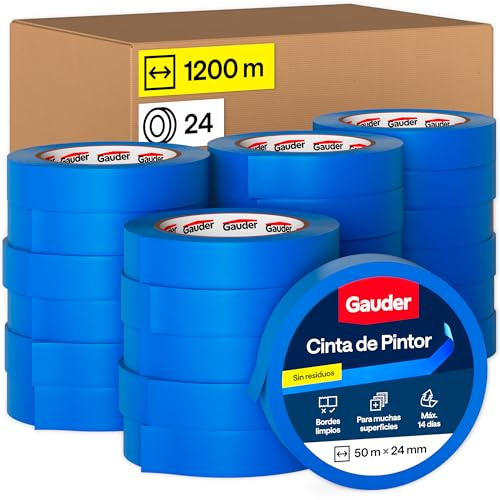 GAUDER Ruban de masquage peinture, ruban adhésif (24 pcs, 24 mm x 50 m) | Masking tape bleu facile à retirer sans résidus, idéal pour rénovation, décoration et bricolage de précision