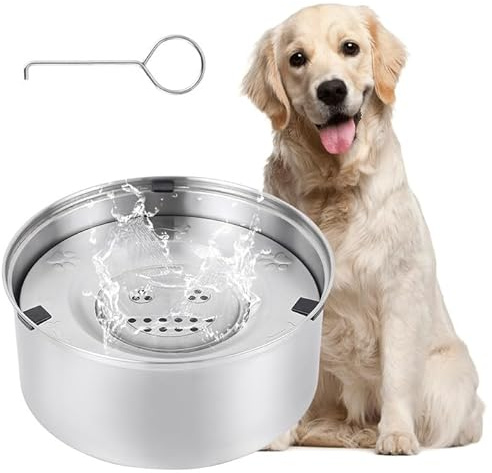 Amexo Bebedero Antigoteo para Perro, Cuenco de Agua para Perros de Acero INOX 304, Tazón Flotante para Perros Antideslizante Cuenco de Agua para Mascotas de Gran Capacidad (3L)