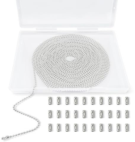 33 Feet Ball Chain Necklace, 2.4mm Ball Bead Chain with 30 Pieces Connectors Clasps, Metal Ball Chain for Dog Tag, Ceiling Fan Pull Chain Extender, Jewelry Making Kit, DIY Crafts (Silver)