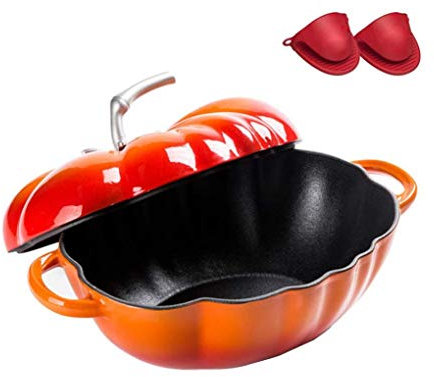 CRBUDY Enamel-Coated Cast Iron Casserole Stew Pot Set with Lid and Heat-Resistant Gloves