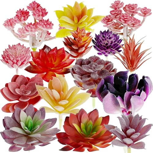 Attuslla 15 PCS Fake Succulent Plants, Artificial Succulents, Unpotted Faux Succulent Picks in Different Type for Garden DIY, Home Decor, Floral Arrangements