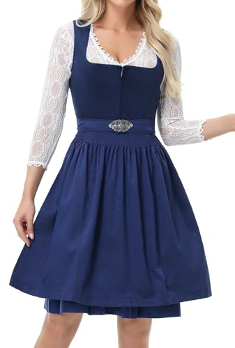 TrendiMax Vestido tirolés para mujer, elegante, de terciopelo, para Oktoberfest con estampado floral, delantal 34-46, azul, 40