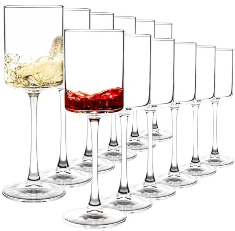 Elegante juego de 12 copas de vino cuadradas multiusos para cumpleaños, bodas, fiestas, 9.5 onzas, transparente