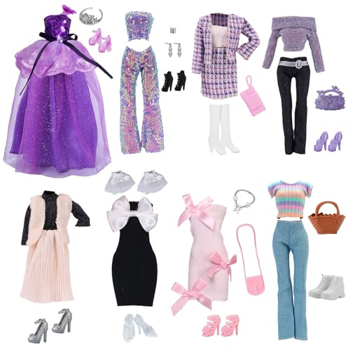 34 piezas de ropa y accesorios para muñecas Barbie de 11.5 pulgadas, 8 juegos de ropa, 1 vestido de princesa, 1 falda de ballet, 3 faldas elegantes, 7 tops
