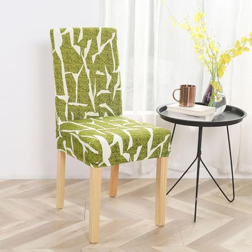 Stuhlhussen Grün Weiß Stuhlüberzug Weich Spandex Stuhlhussen Schwingstühle Stuhlbezug Waschbar Stuhl überzug Abnehmbare Stuhlbezüge mit Gummiband Hussen für Stühle Stuhlhussen 6er Set