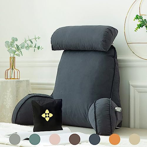 Therapeutisches Rückenstütze Lesekissen mit Armstütze und waschbarem Bezug, Lendenwirbelstützkissen für Bett, multifunktionales Kuschelkissen für Bücher, Gaming und Erholung