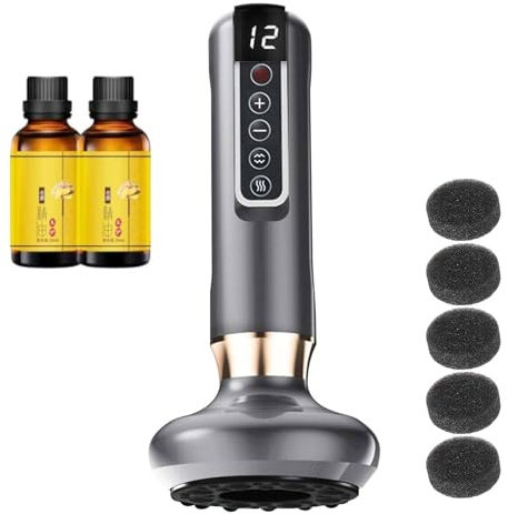 Anti-Cellulite Massagegerät,Verstellbares Handmassagegerät, Schröpfgerät Elektrisch Gegen Cellulite mit 12 Gängen,LED-Display, Wiederaufladbar,für Bauch,Taille,Beine,Gesäß,Beine,Rücken (grau Satz1)