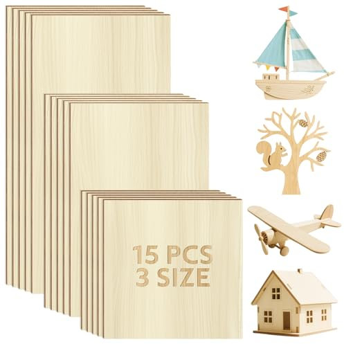 Realure 15 Pannelli in Legno per Bricolage, 100 X 100 mm 100 X 150 mm 100 X 200 mm Pannello Legno per Bricolage, Compensato Di Qualità 1,5 mm per Taglio Laser, Per Fai Da Te Modelli Architettonici