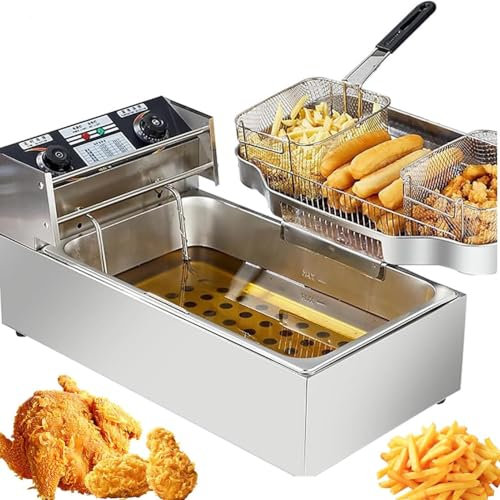 Friteuse professionnelle 20 L, 3200 W, en acier inoxydable, avec 2 paniers à frites et couvercle, minuterie de 60 minutes et réglage de la température de 60 à 200 °C, facile à nettoyer, for friteuse