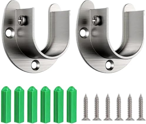 GZSYWZ 2 Pack Wardrobe Rail Bracket - Flange Rod Holder, Closet Rod Bracket End Supports Sockets Stainless Steel U-shaped Closet Pole Sockets for Wardrobe Shower Curtain, 25mm