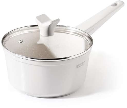THE ROCK SOHO Ceramic Nonstick Saucepan with Lid, 1.9 Quart Non Toxic Small Pot with PPG Fusion Pro Coating–Nothing Sticks, Never Warps, Lasts Longer, Induction Compatible, PTFE, PFOA&PFAS Free, Cream