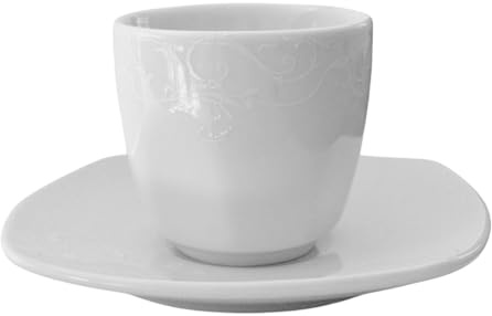 Omniacasa Servizio di Tazzine da Caffè 12 Pezzi per 6 Persone Risalto Colore Bianco Design Elegante in Porcellana Resistente, Lavabili in Lavastoviglie e Utilizzabili in Microonde.