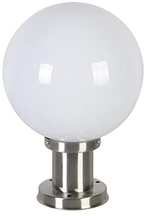 BLOOHK Farola esférica moderna para exteriores, IP65, resistente al agua, de acero inoxidable, con globo acrílico blanco y base E27, ideal para iluminación de puertas de jardín, patios, vallas y camin