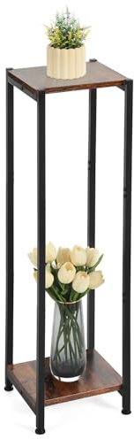 Zoapion Extra Tall Plant Stand Indoor,40 Inch Plant Stands,2 Tier Metal Plant Stand with Heavy Duty Wood,Rustic Brown and Black