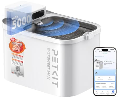 PETKIT Wireless Cat Water Fountain, EVERSWEET MAX 2, Heat-Resistant Material for Hot Water Cleaning and Dishwasher-safe, Battery Operated Cat Fountain with Motion Sensor & App Control, Ultra Quiet, 3L