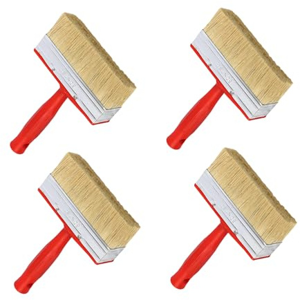 Lot de 4 pinceaux de teinture pour murs et terrasses avec viroles - Accessoire pour peinture à base de solvant - Pour peintures à base de solvant, finitions en bois