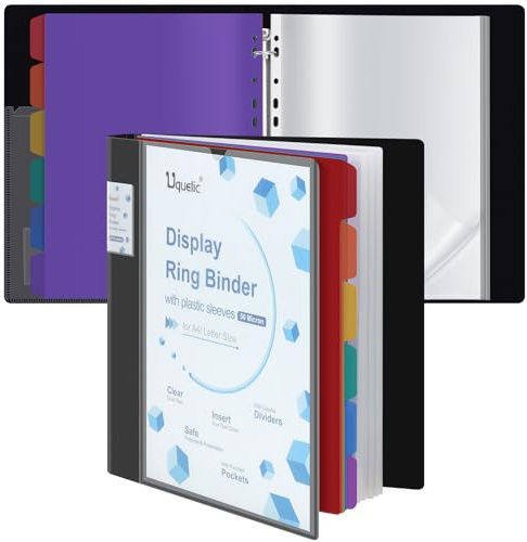 Uquelic 50-Pocket Presentation Binder with Clear Sleeves for Letter/A4 Size (11 x 8.5), Oversized Front Label Pocket, Colorful PP Divider Pages, Document Organizer for Papers, Certificates, Artwork