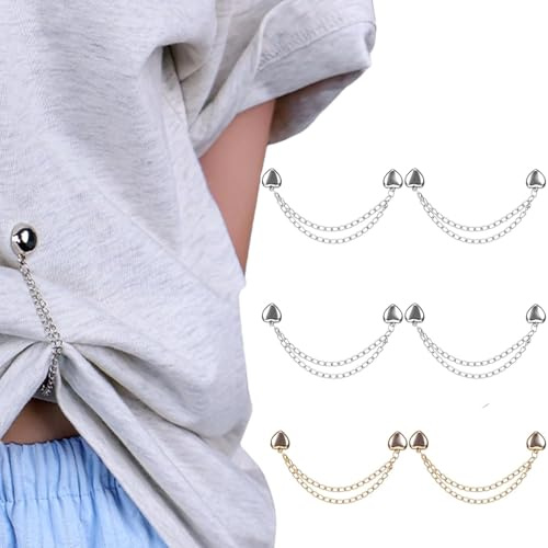 6pcs Magnetic Clothing Clip, Metal Magnetic Clothing Clips with Chain Multi-Use Strong Magnet Pin Magnetic Button Clips for Fixing Hem of Clothes Long Pants Legs Sleeves of Shirts(Heart Style)