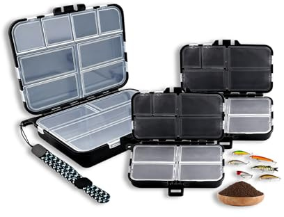 HAYGEM 3 Pièces Boite de Peche Compartimenté, Noir Boite a Leurre avec Cordon, Double Face Caisse de Peche Imperméable, Convient pour Ranger des Appâts de Pêche et de Petits Accessoires D'outillage