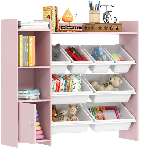 AIYAPLAY Toy Storage Unit with 8 Removable Bins for Playroom Cabinet Pink | Storage Shelves, Toy Organiser, for Kids Room, Nursery