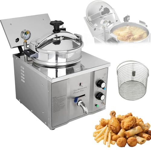 ZHIGUANYUN Friggitrice Commerciale da 3000 W, Macchina per Pollo Fritto da 16 Litri, fornello per Pollo Fritto ad Alta Pressione, per Pollo/Carne/Pesce/Patatine Fritte
