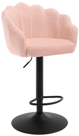WOLTU Taburetes de Bar Giratorio con Respaldo, Rosa | Ajustables de Altura, Respaldo en Forma de Pétalo, Tapizado en Tejido Polar Teddy, para Bar, Tocador y Cocina