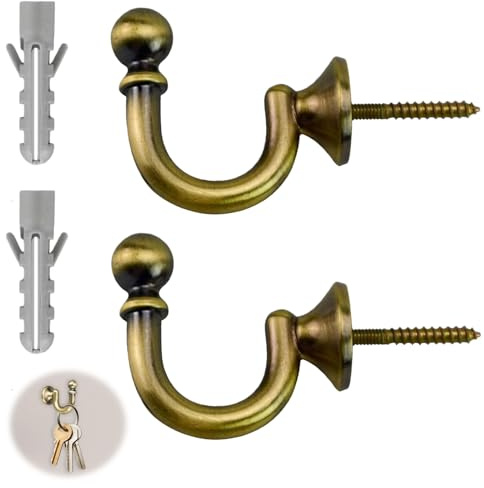 GVSS - Abrazaderas de cortina de cabeza redonda de metal bronce de 35 mm, ganchos de pared para juntar cortinas, ropa o bolsas, estilo retro para decoración de ventana y organización de pared