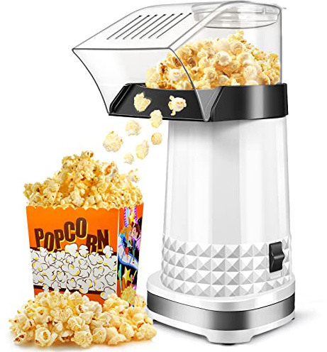 Vminno Hot Air Popcorn Popper Maker 4.5 Quarts - Oil-Free Electric Machine with Butter Melter, Measuring Cup, On/Off Switch, ETL Certified for Family Movie Nights & Parties(White)