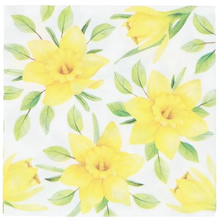 Gisela Graham Paper Napkins, Yellow Daffodil Design, 16cm, Pack of 20