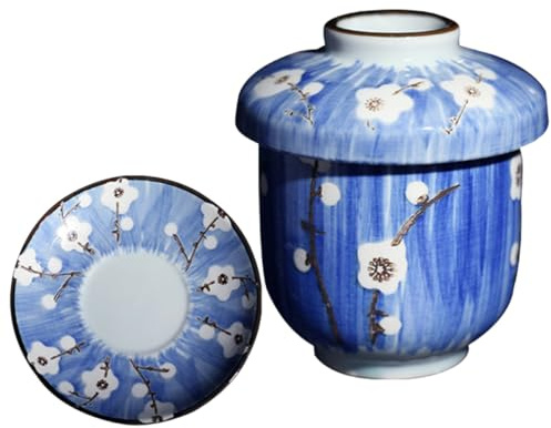 Happyyami Ensemble Cocotte en Céramique Japonaise 1 Pièce Couvercle, Bol à Ragoût et Soupe, Cuiseur à Œufs Vapeur, Bol à Dessert Cuisine Maison, Cuisson Vapeur Polyvalente